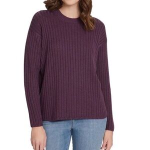 Women's Purple Ribbed Crew Neck Sweater